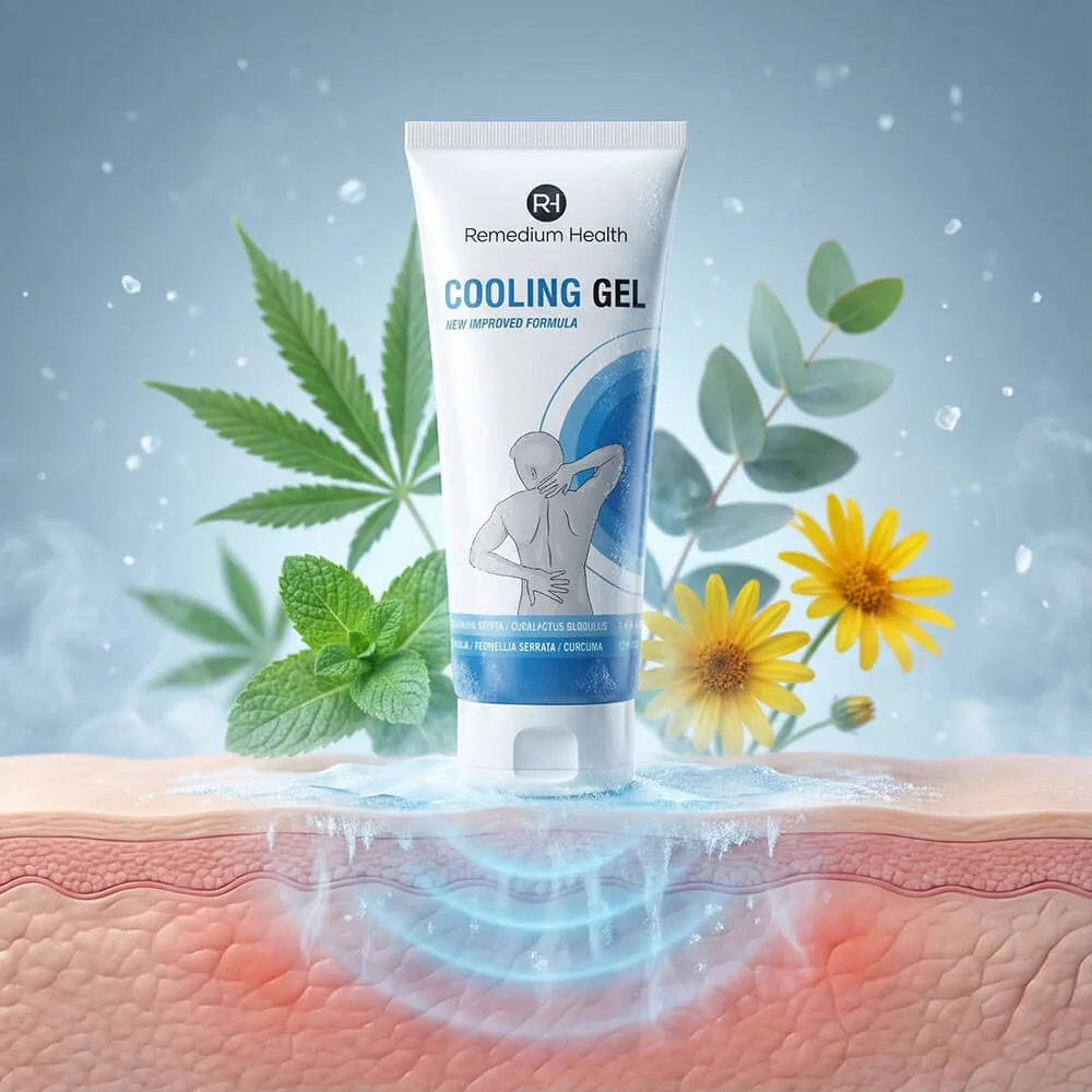 Remedium Health Cooling Gel прониква в кожата и охлажда възпалената зона, с натурални съставки